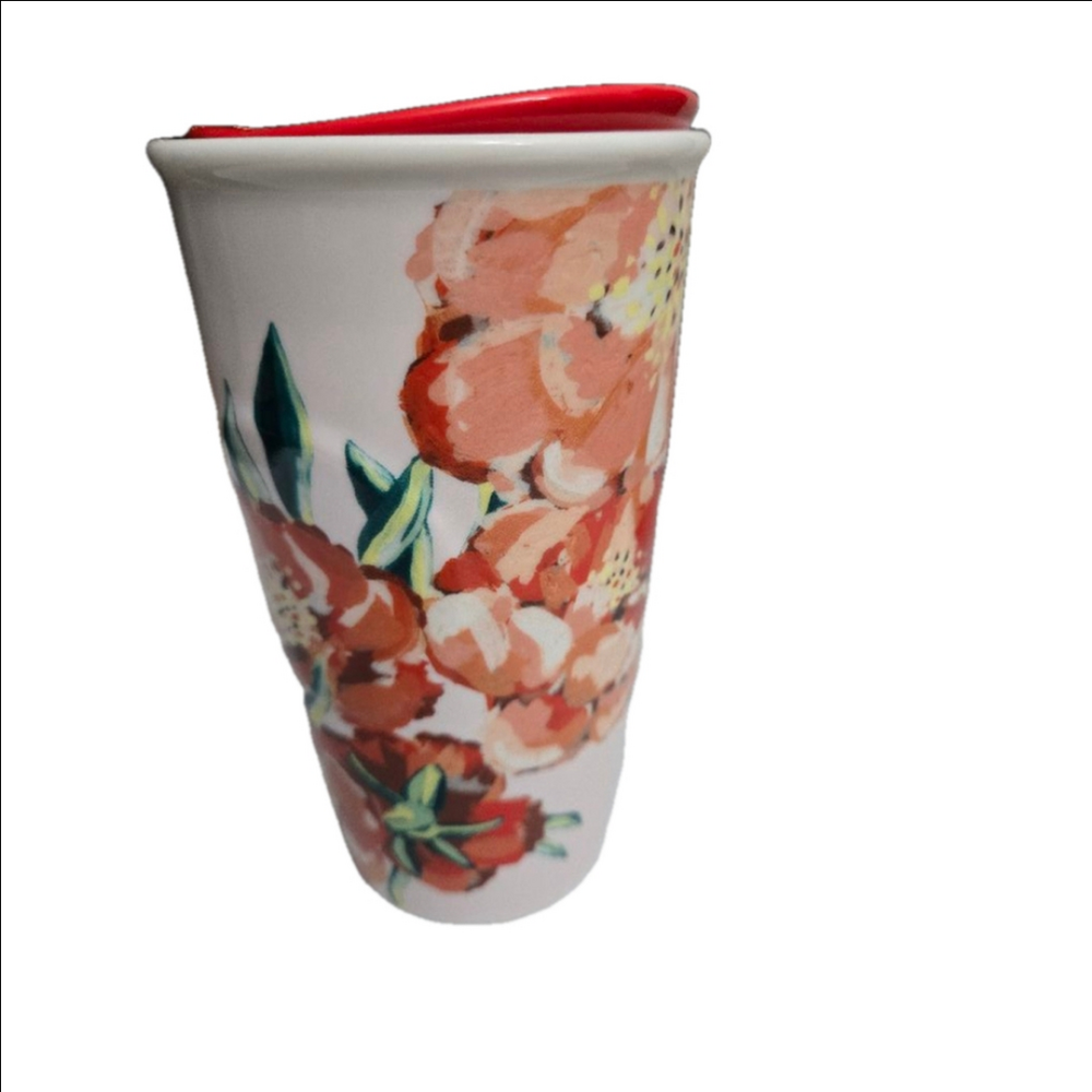 NWOT Starbucks Mug 10oz/262ml Dot Collection 2015 Floral Red Poppies Red Lid
